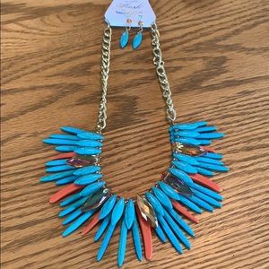 Hush blue and orange necklace and matching earring